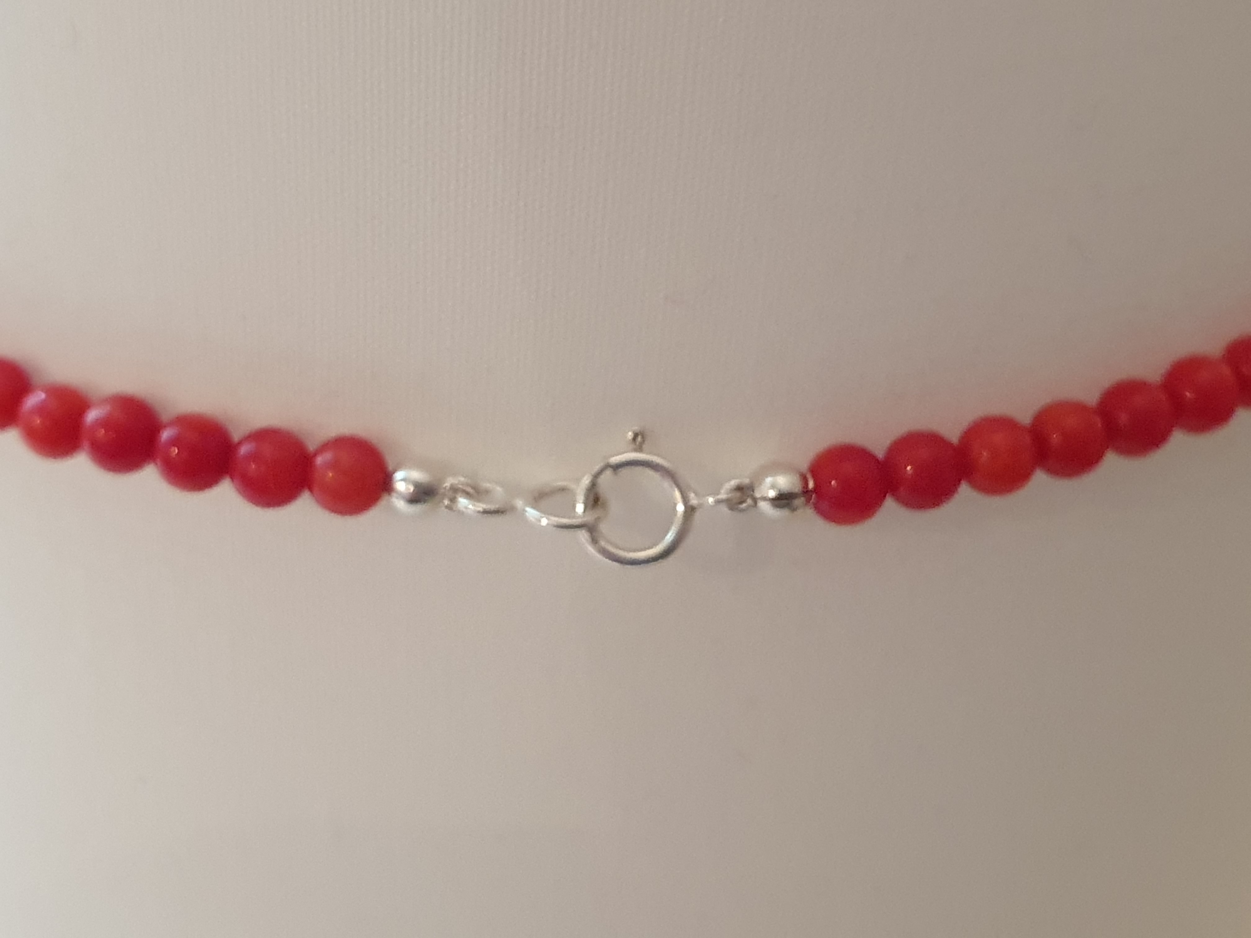 Korall halsband ca. 4mm, ca. 43cm inkl. lås, 925-silver ( inf. bambukorall. ) - 3