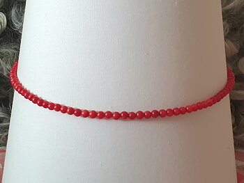 Korall halsband ca. 4mm, ca. 43cm inkl. lås, 925-silver ( inf. bambukorall. )