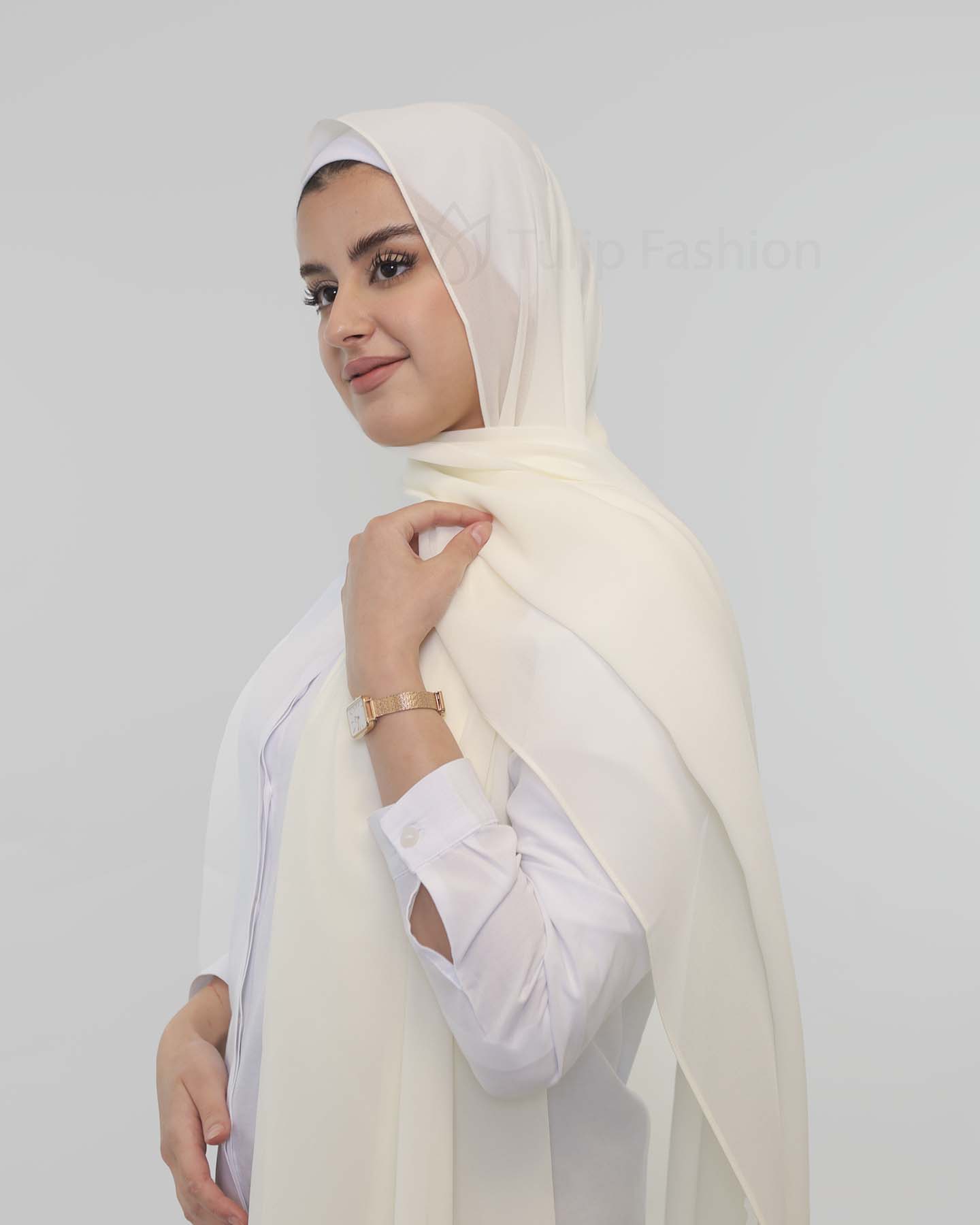 Premium Chiffon Hijab - Cream - 2