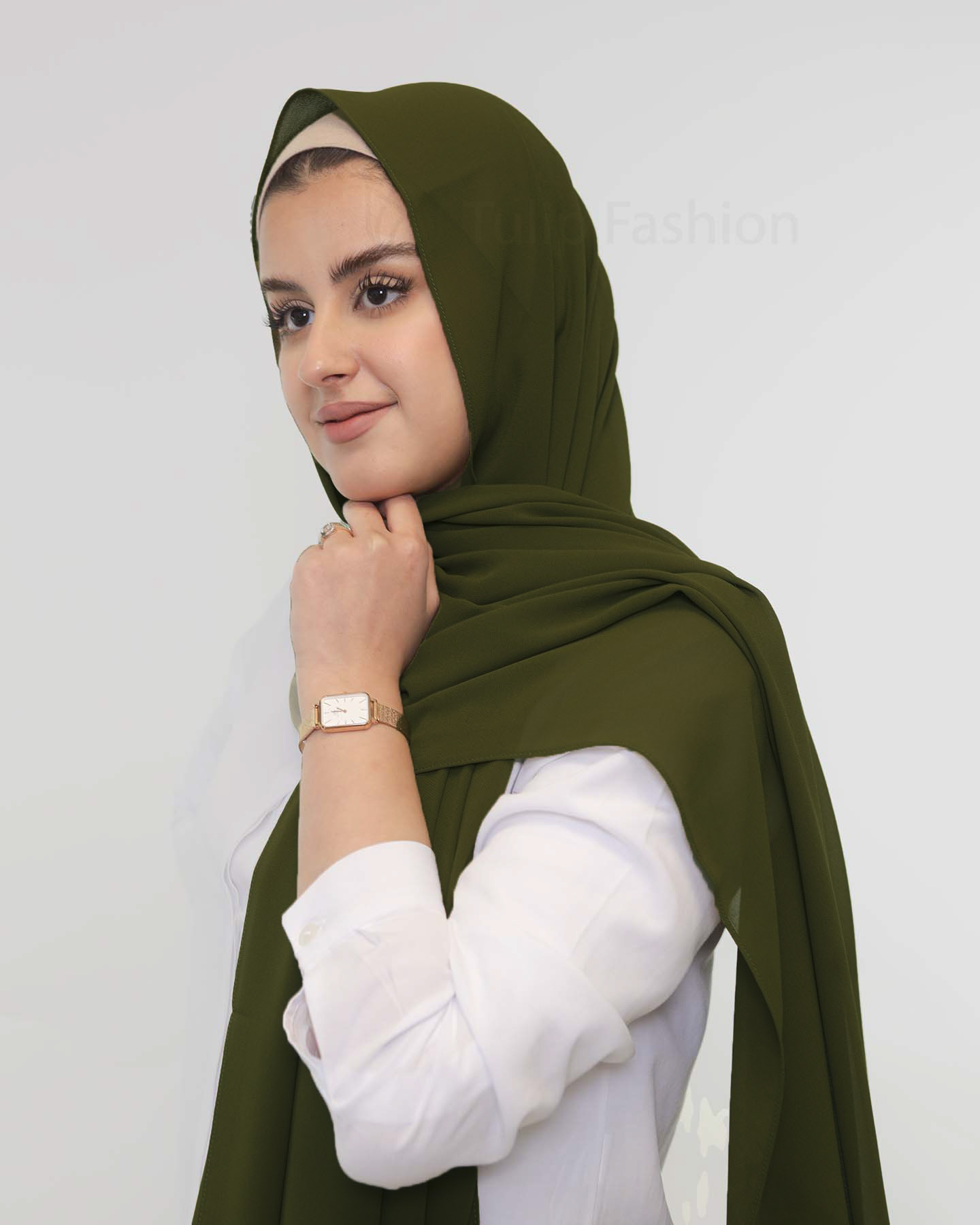 Premium Chiffon Hijab - Olive Green - 2