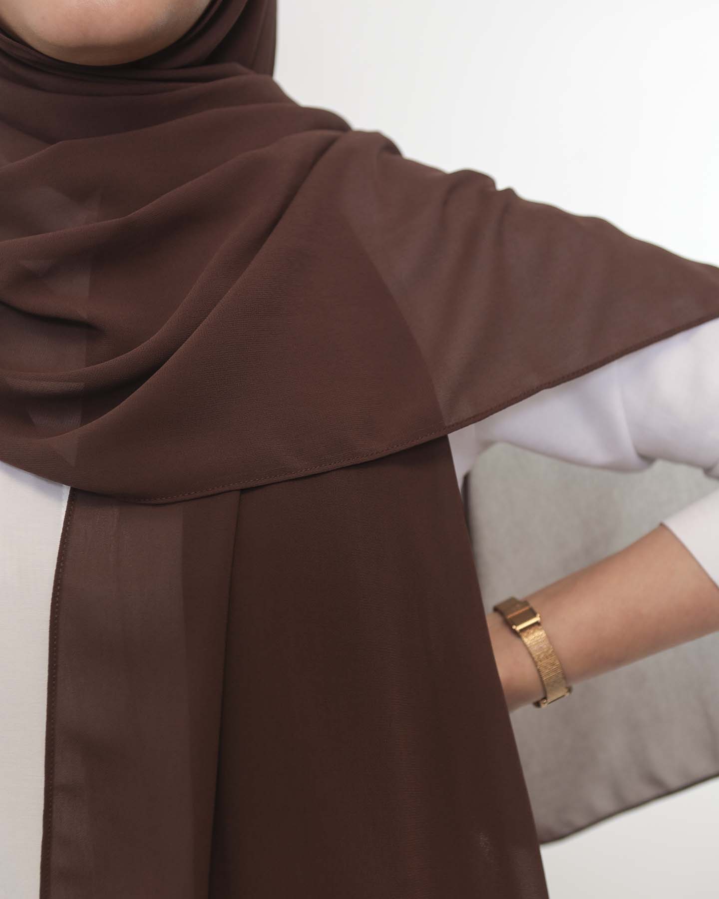 Premium Chiffon Hijab - Dark Brown - 3