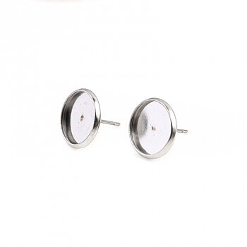 Öronstickor med ram / cabochonfäste , 12mm 1par, Rostfritt stål