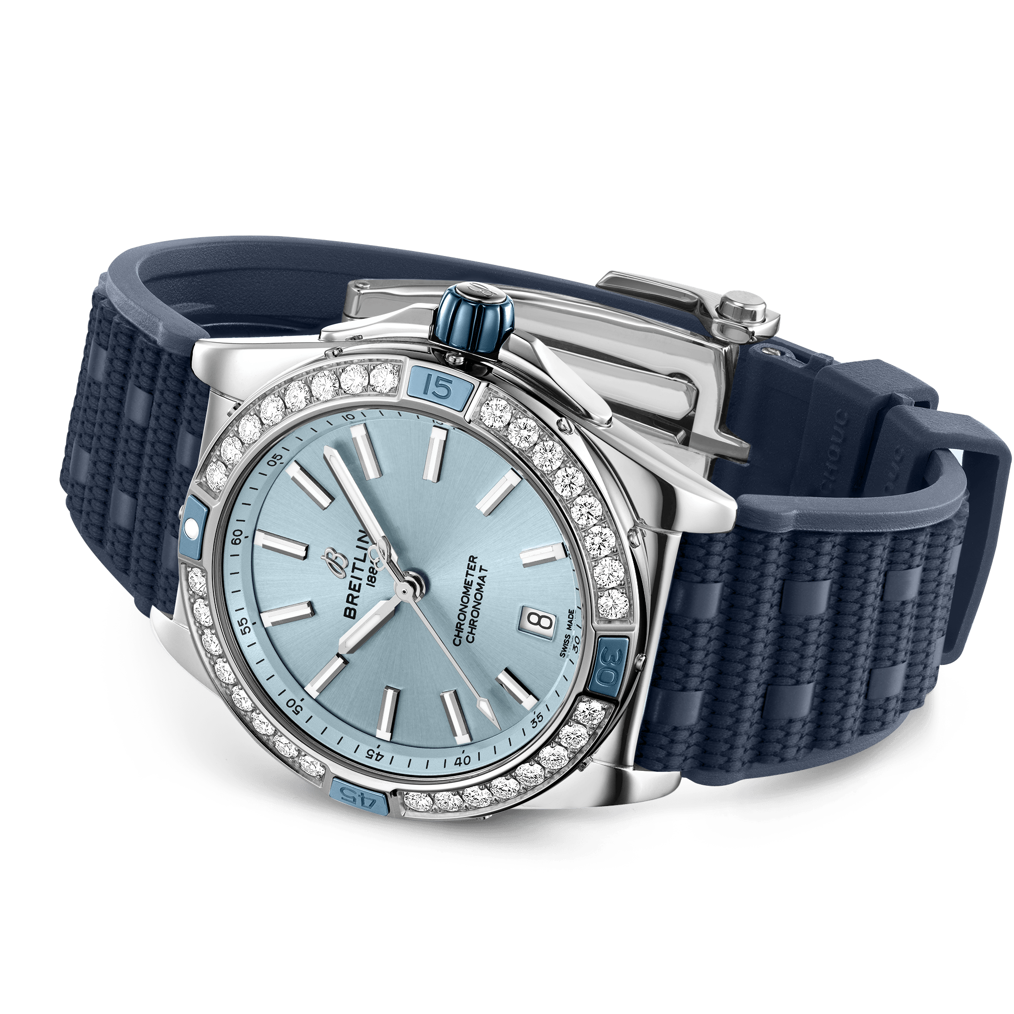 A17356531C1S1 Breitling Super Chronomat 38 isblå gummiband