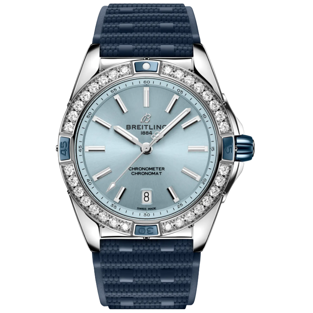 A17356531C1S1 Breitling Super Chronomat 38 isblå gummiband