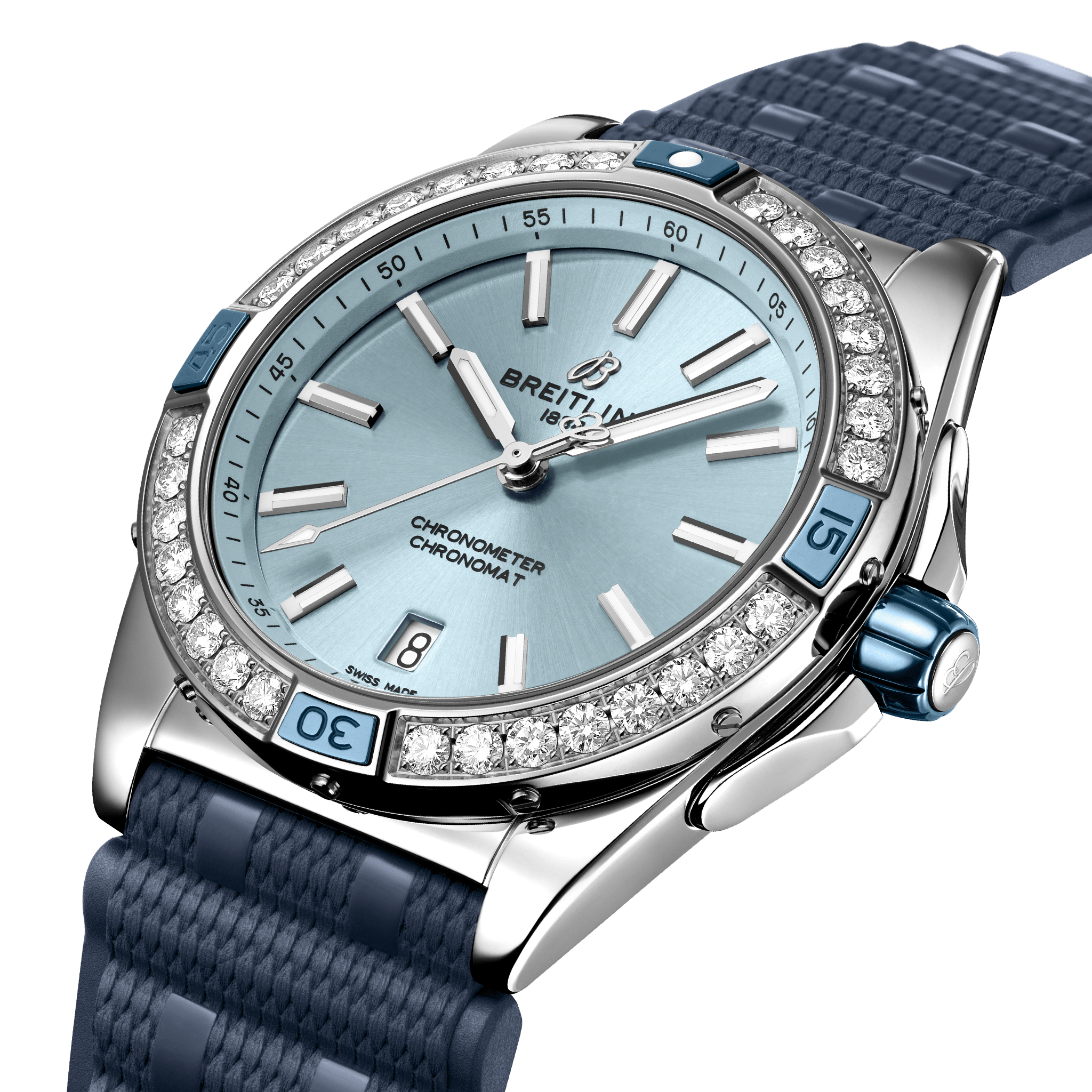 A17356531C1S1 Breitling Super Chronomat 38 isblå gummiband