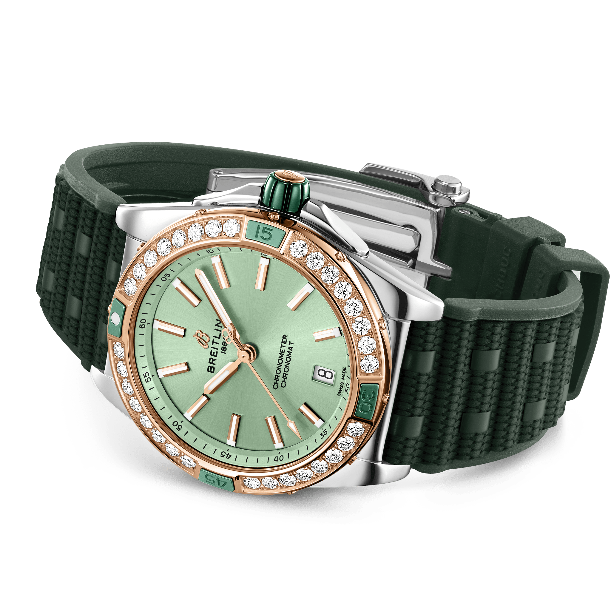 U17356531L1S1 Breitling Super Chronomat 38 mintgrön gummiband
