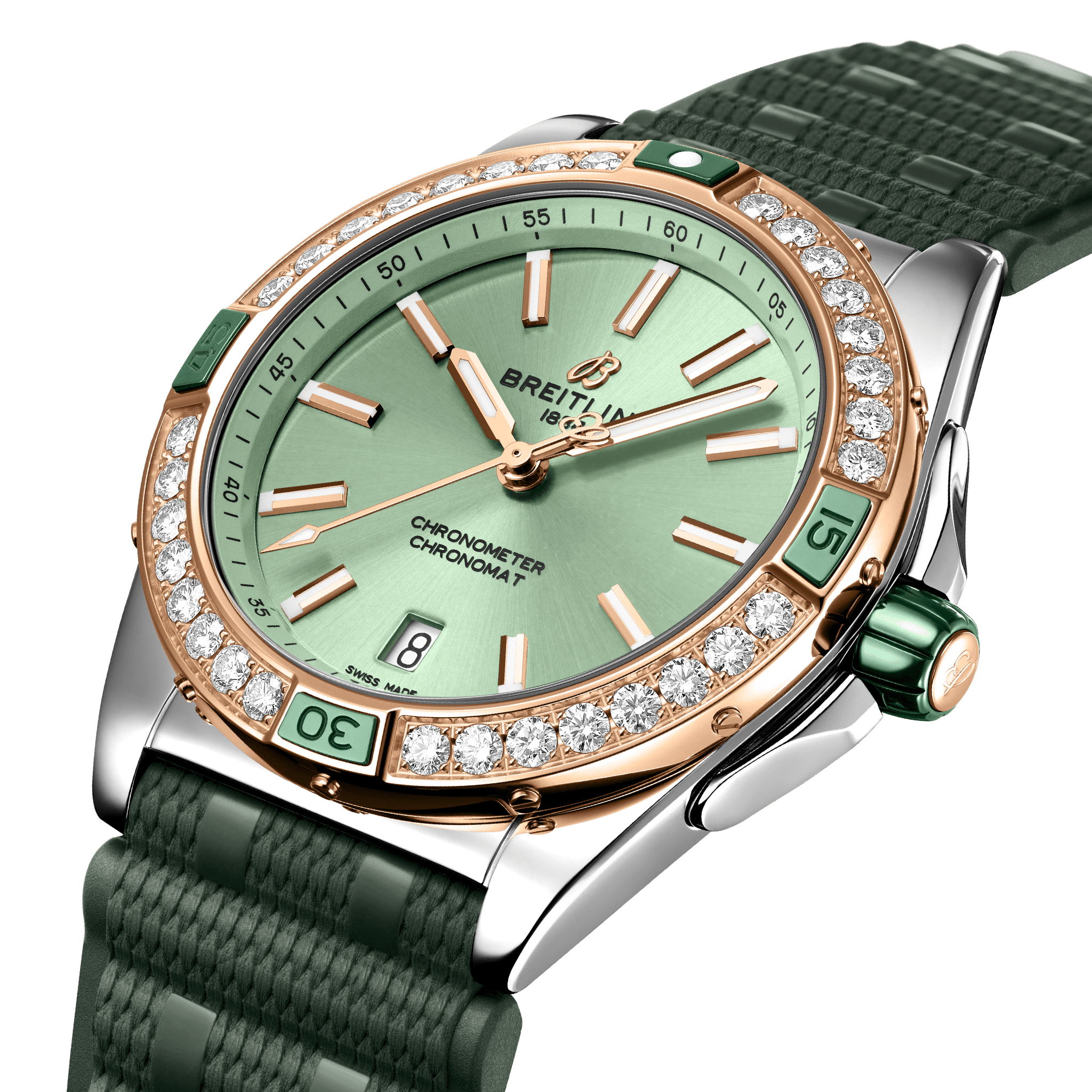 U17356531L1S1 Breitling Super Chronomat 38 mintgrön gummiband