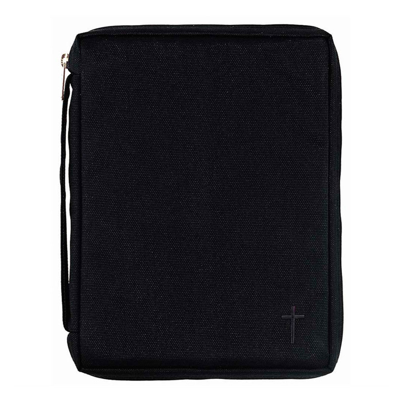 Bibelfodral – Large, svart canvastyg med broderat kors