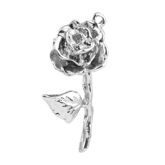 Charm -   Rose 3D  silver