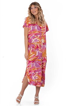 GODIVA KAFTAN DRESS FLAMINGO/MANDARINE