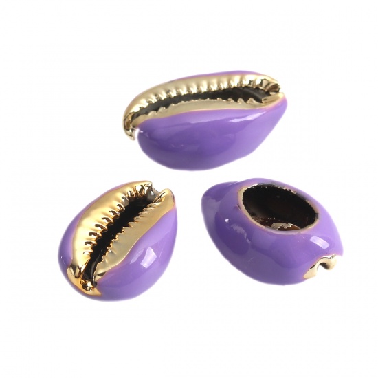 Charm  bead , snail conch purple Gold