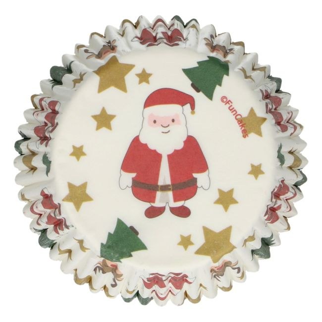 Julmuffinsform med tomte granar och guldstjärnor