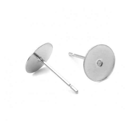 Ear Post Silver Plated glue on Settings 8 mm , Stainless steel, 2p