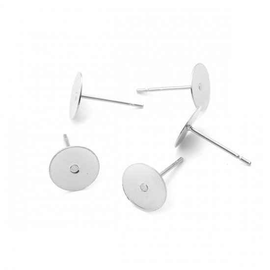 Ear Post Silver Plated glue on Settings 8 mm , Stainless steel, 2p - 2