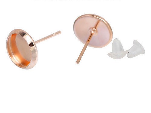 Öronstickor med ram / cabochonfäste , 8mm 2par,  Rosé - 2