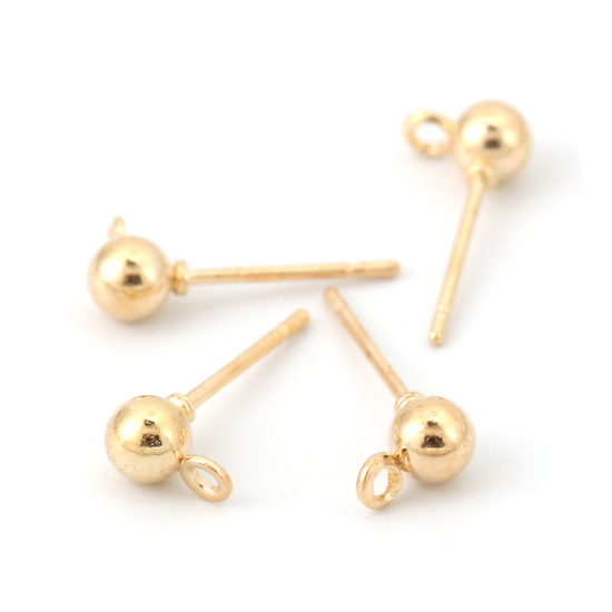 Örhängen-Pins/öronsticka m kula & ögla, Guld - 2