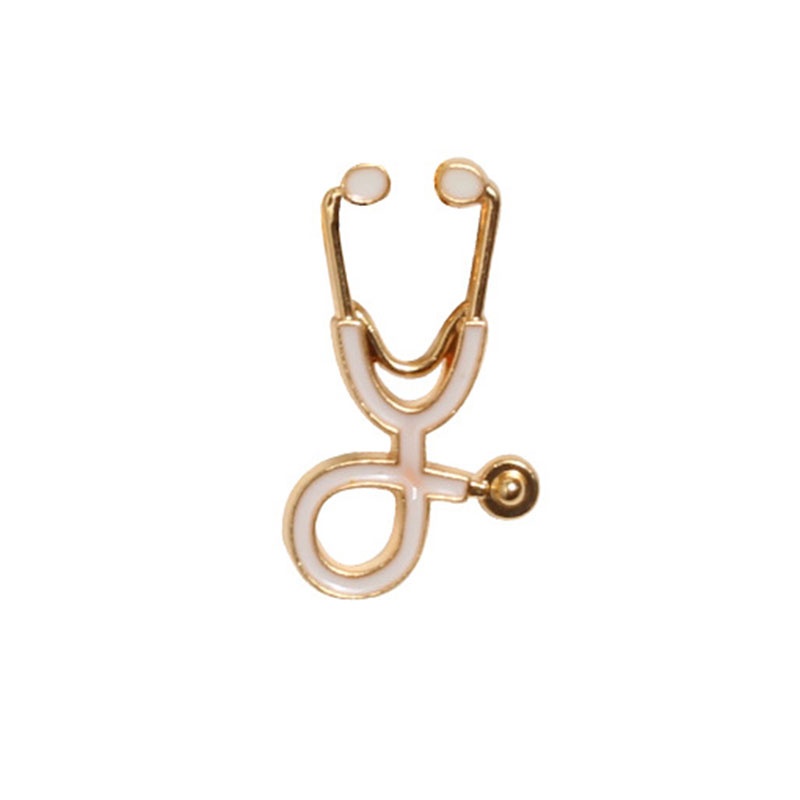Brooches Stethoscope Gold Plated White