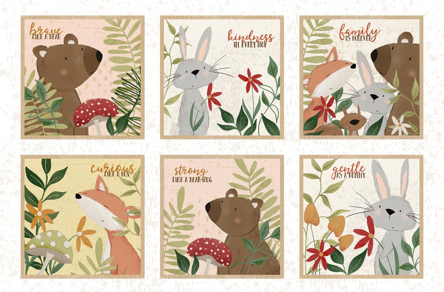 Panel - Forest Family, 6 olika bilder, ca 12" x 12"/bild