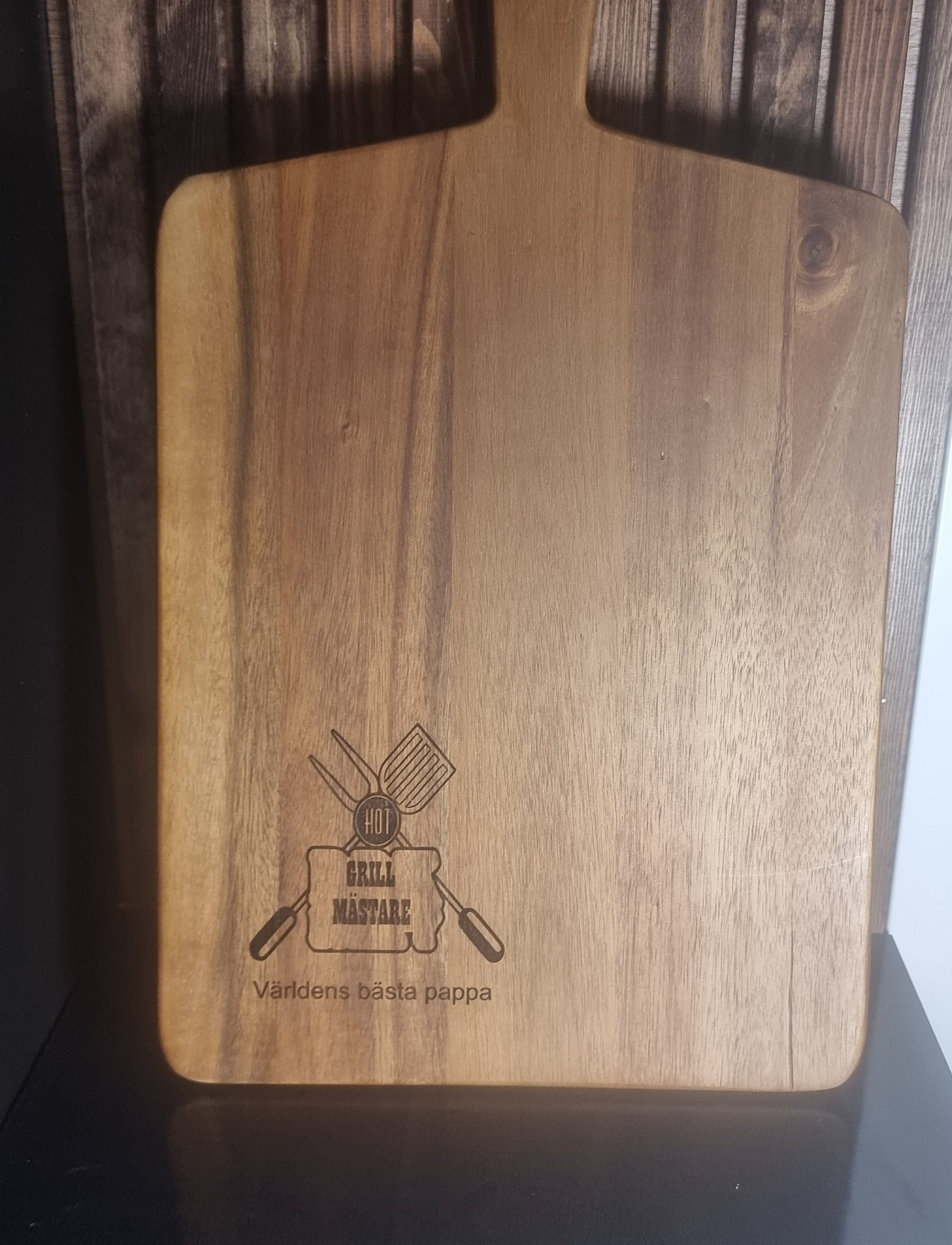 Farsdags present Skärbräda med gravyr Grillmästare med världens bästa pappa 43x19cm - 3