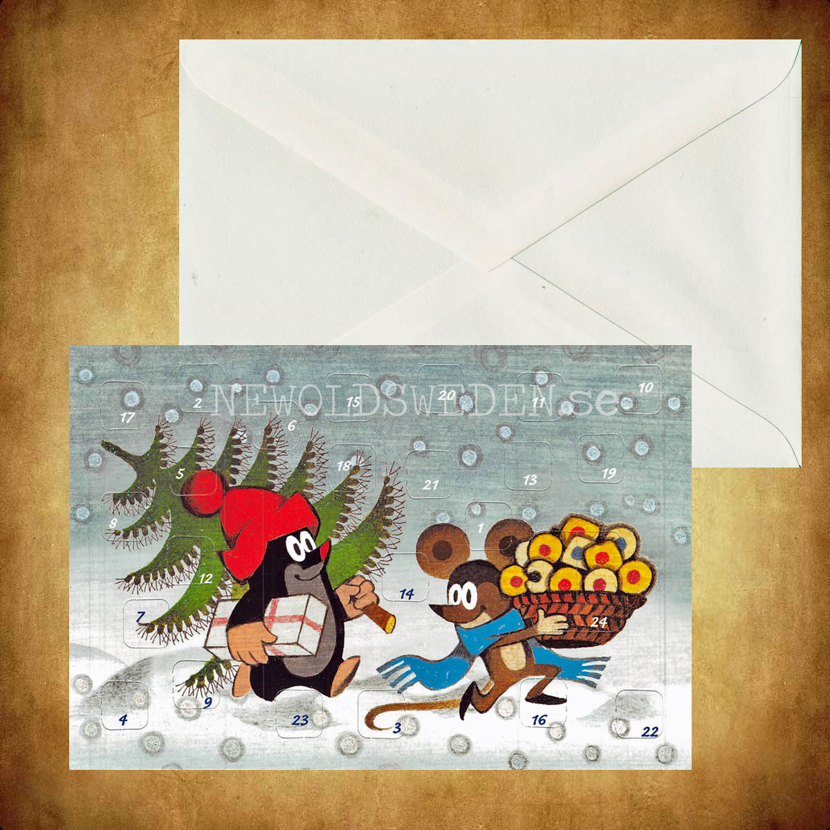 Adventskalenderkort DEN LILLA MULLVADEN Dubbel-kort med kuvert - 990 - 2