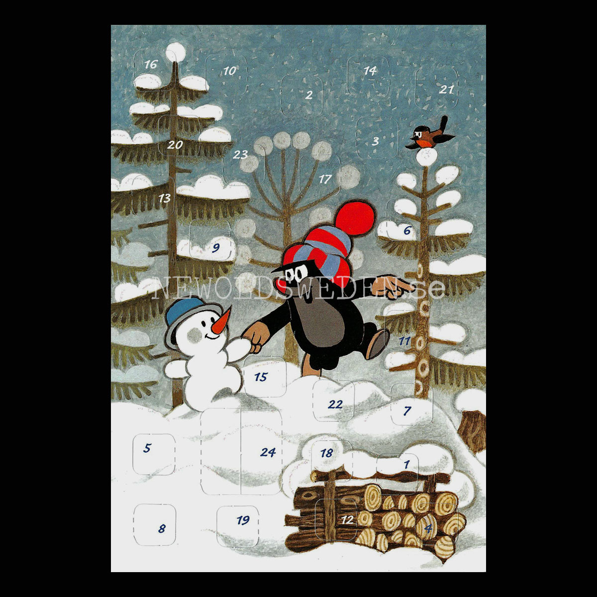 Adventskalenderkort DEN LILLA MULLVADEN Dubbel-kort med kuvert - 990