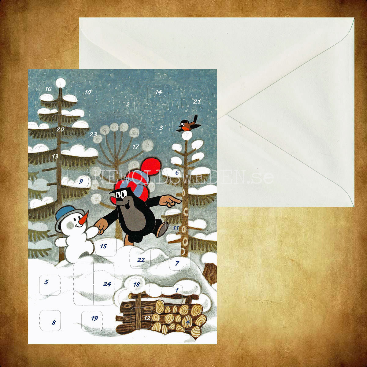 Adventskalenderkort DEN LILLA MULLVADEN Dubbel-kort med kuvert - 990 - 2