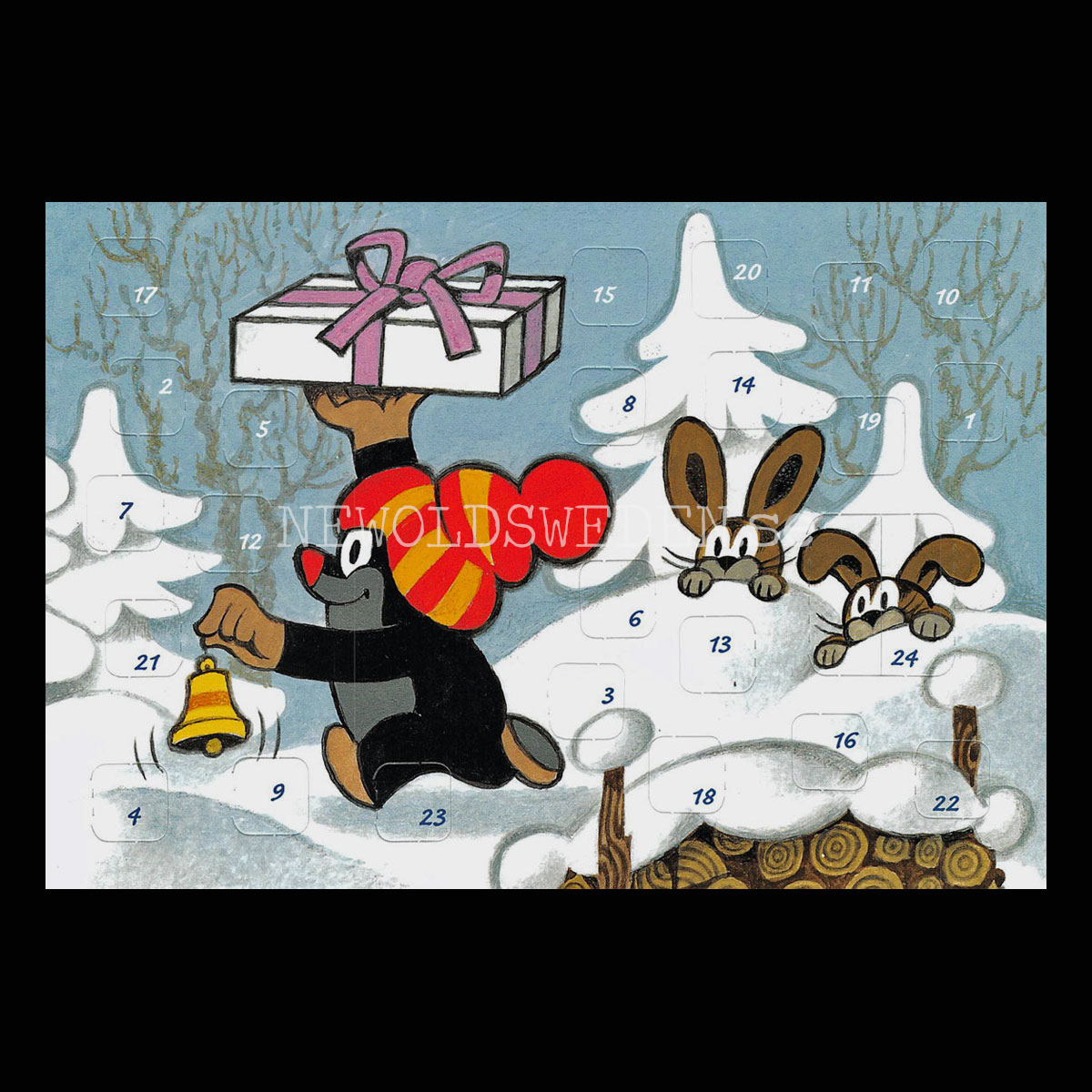 Adventskalenderkort DEN LILLA MULLVADEN Dubbel-kort med kuvert - 990