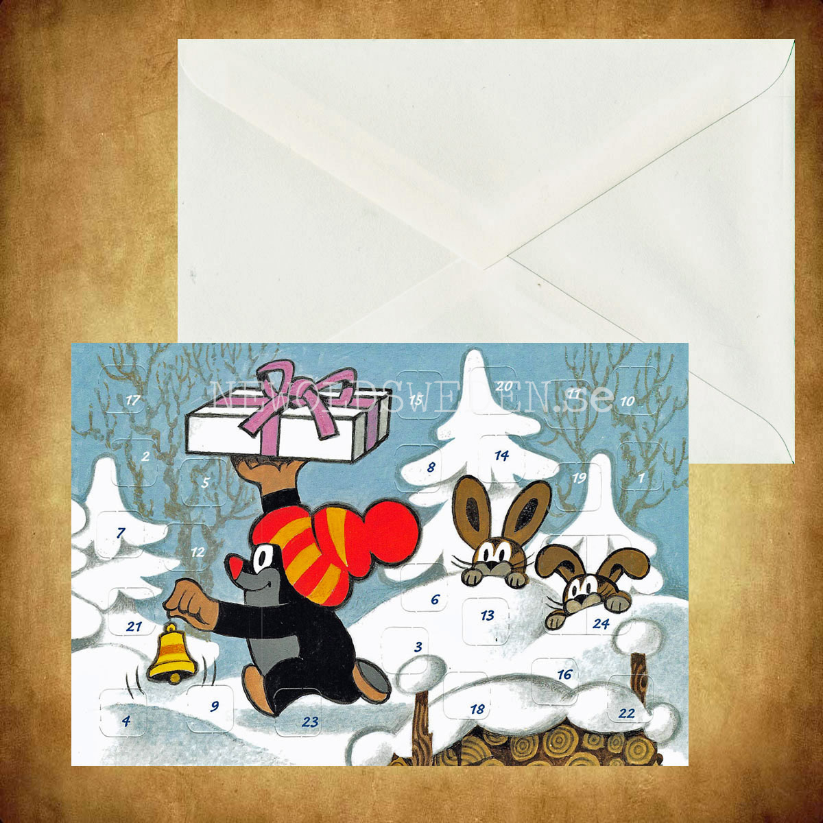 Adventskalenderkort DEN LILLA MULLVADEN Dubbel-kort med kuvert - 990 - 2
