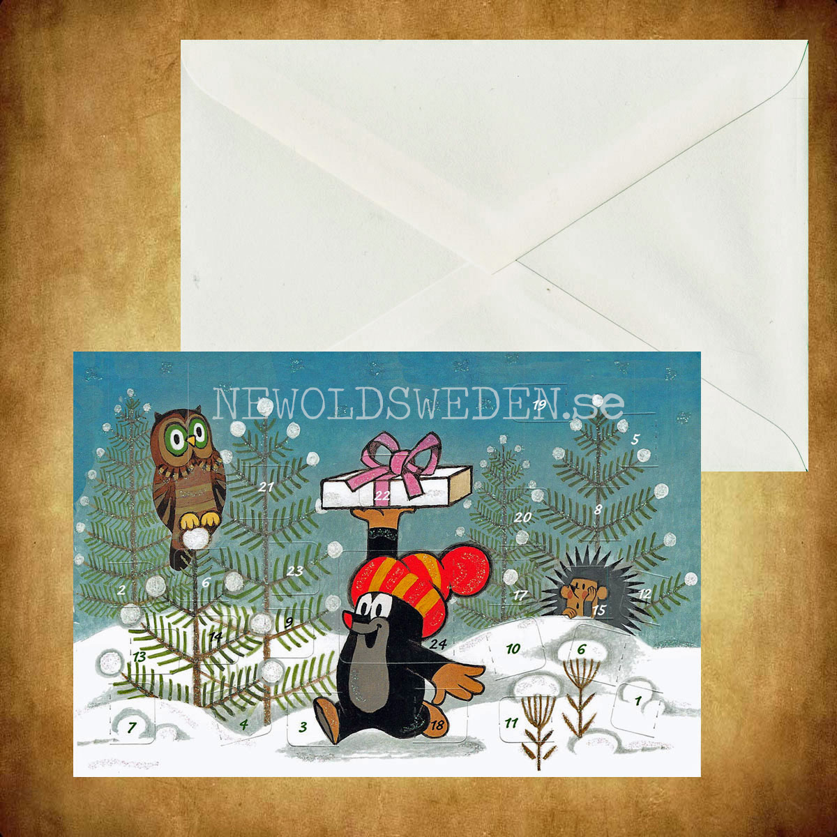 Adventskalenderkort DEN LILLA MULLVADEN Dubbel-kort med kuvert - 990 - 2