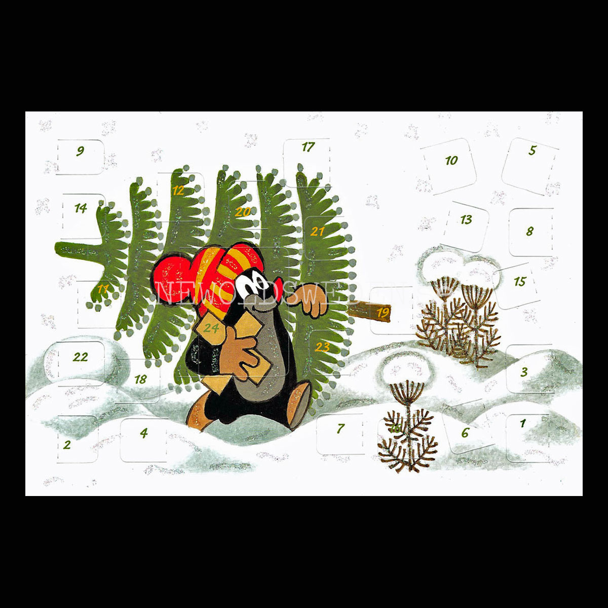 Adventskalenderkort DEN LILLA MULLVADEN Dubbel-kort med kuvert - 990
