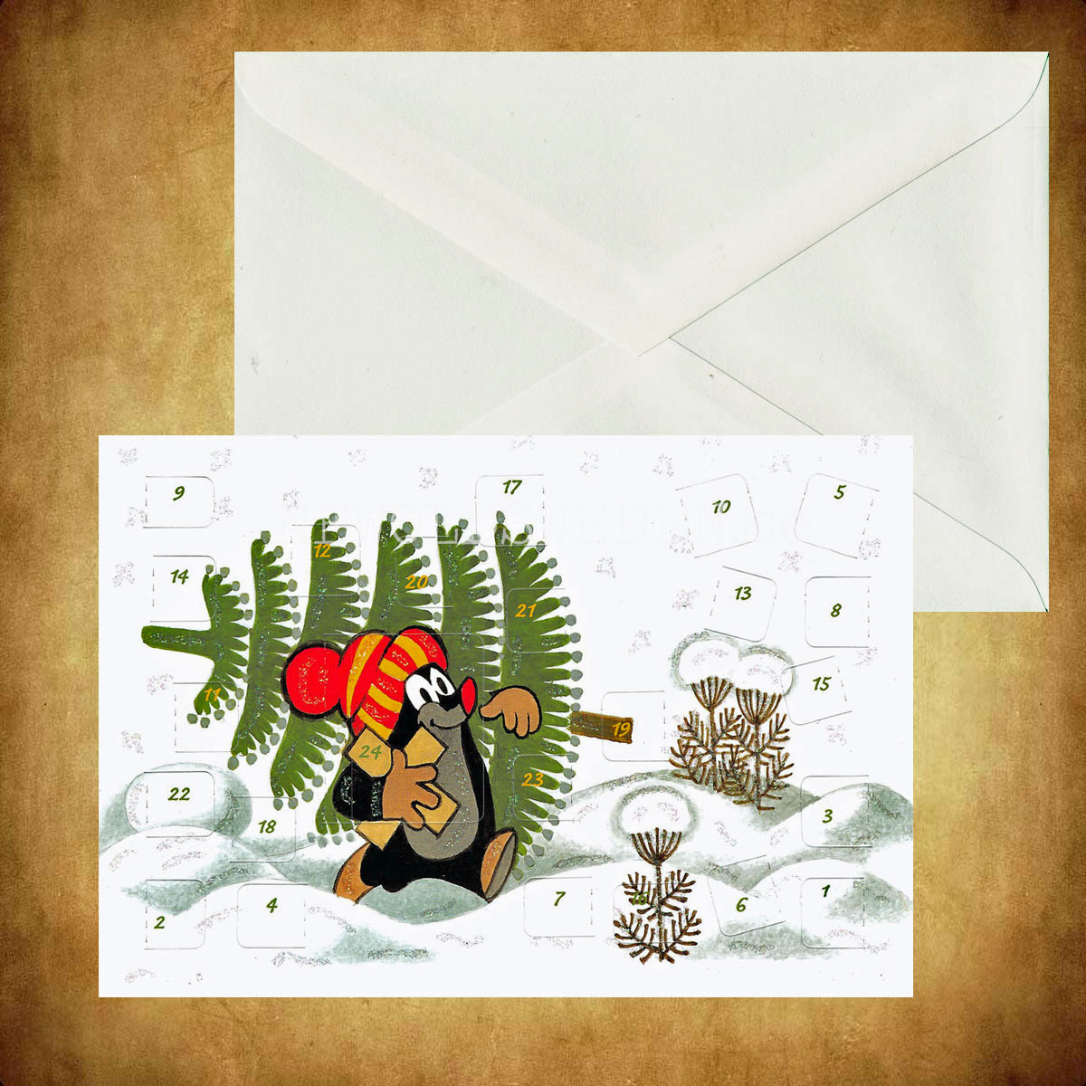 Adventskalenderkort DEN LILLA MULLVADEN Dubbel-kort med kuvert - 990 - 2