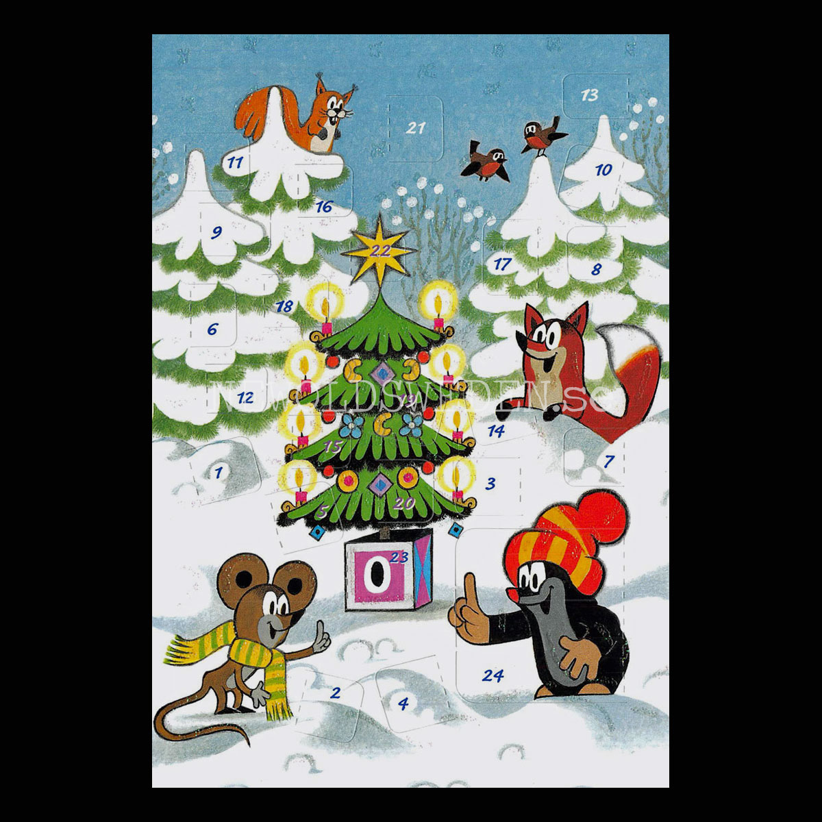 Adventskalenderkort DEN LILLA MULLVADEN Dubbel-kort med kuvert - 990