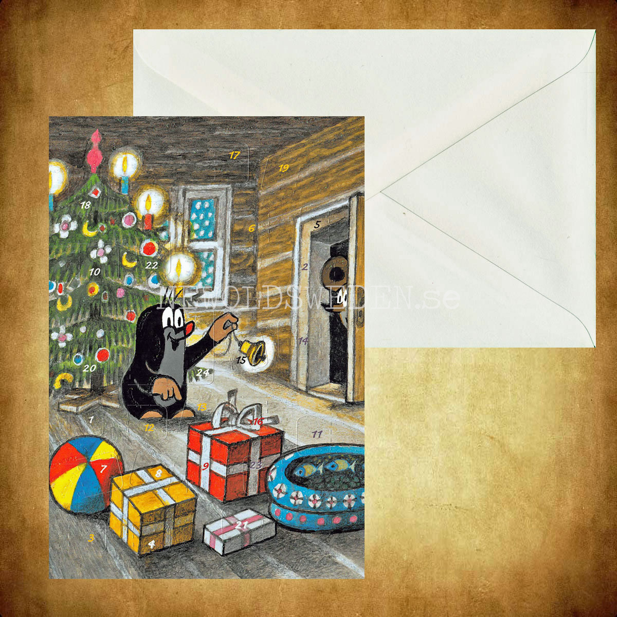 Adventskalenderkort DEN LILLA MULLVADEN Dubbel-kort med kuvert - 990 - 2
