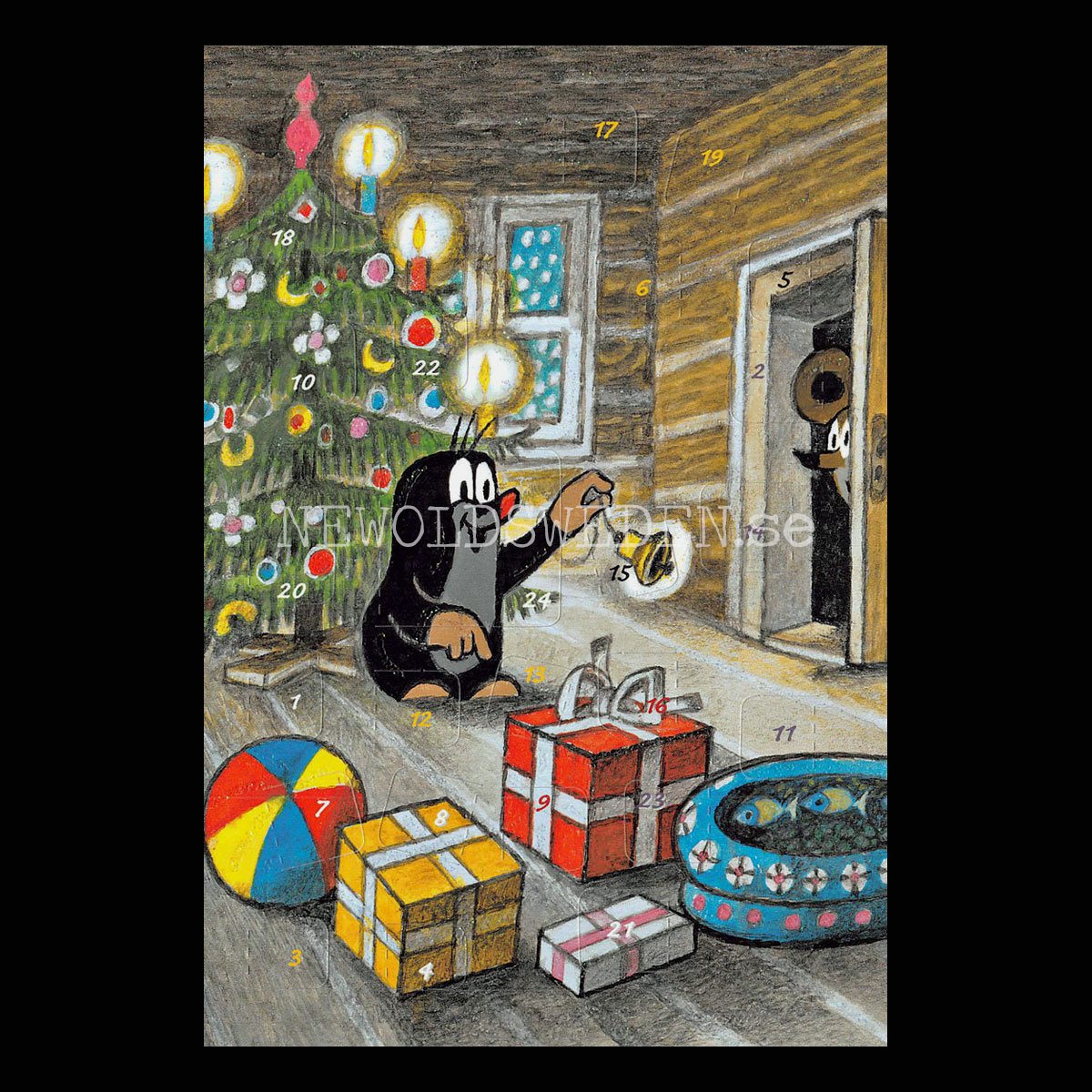 Adventskalenderkort DEN LILLA MULLVADEN Dubbel-kort med kuvert - 990