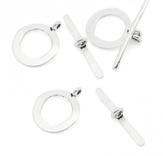 Toggle  clasp  flat ,circle , Silver - 2