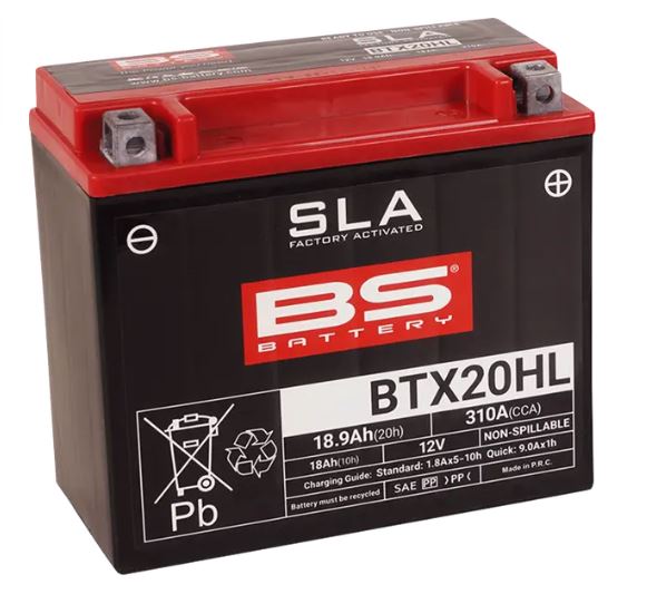 MC/ATV Batteri 12V 18Ah BS Battery BTX20HL – AGM Underhållsfritt