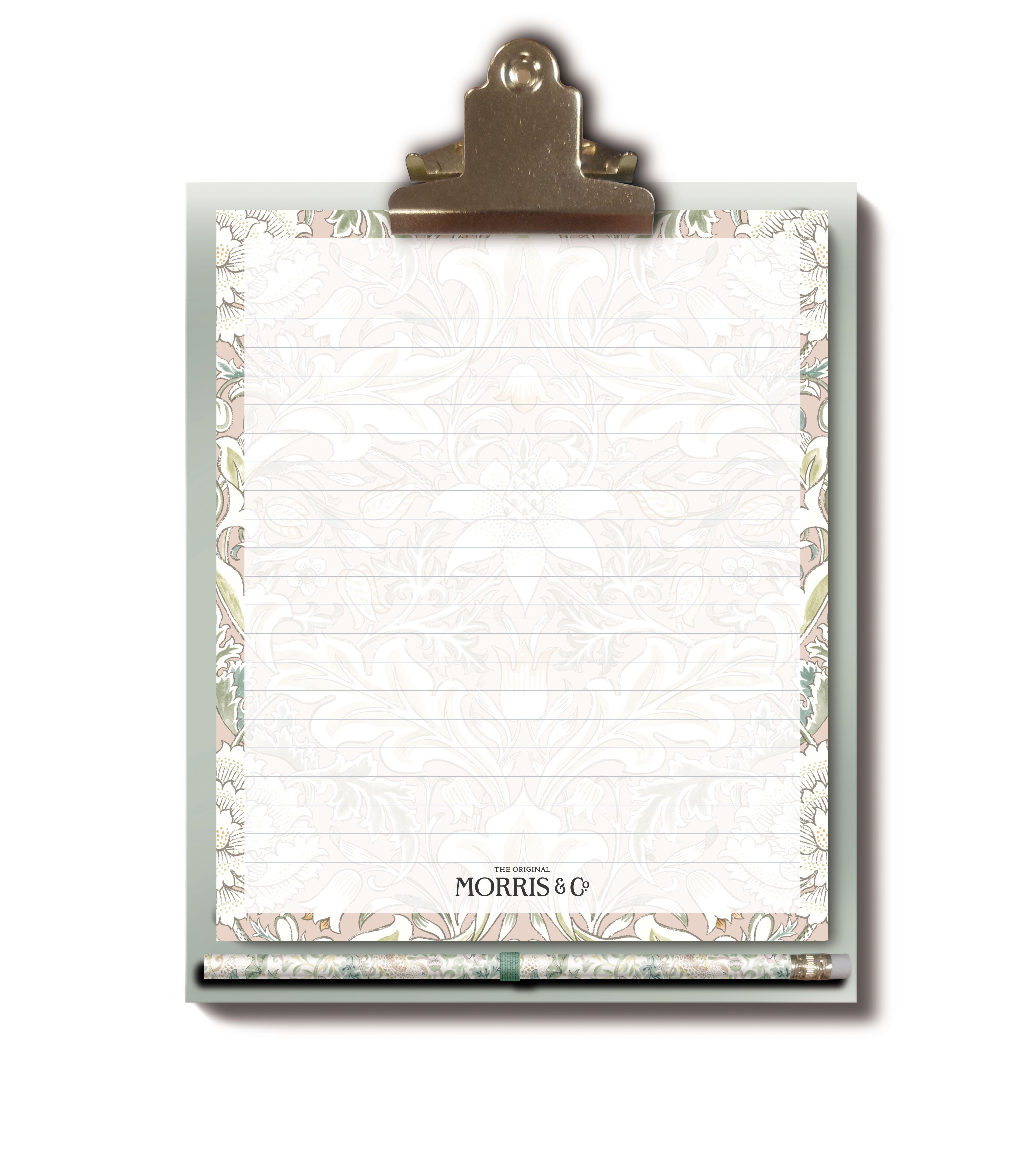 Memo Pad with clipboard & pencil, William Morris