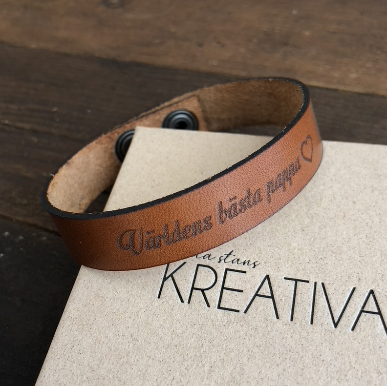 Armband läder " Världens bästa pappa <3" konjak
