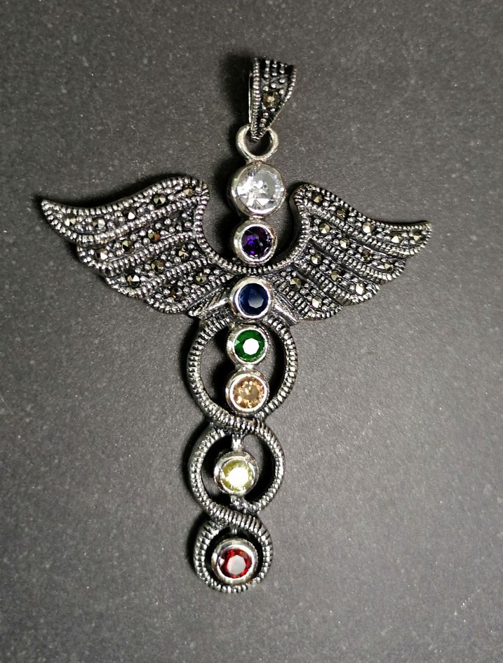 Caduceus Hänge i Silver / Markasit / Ädelstenar