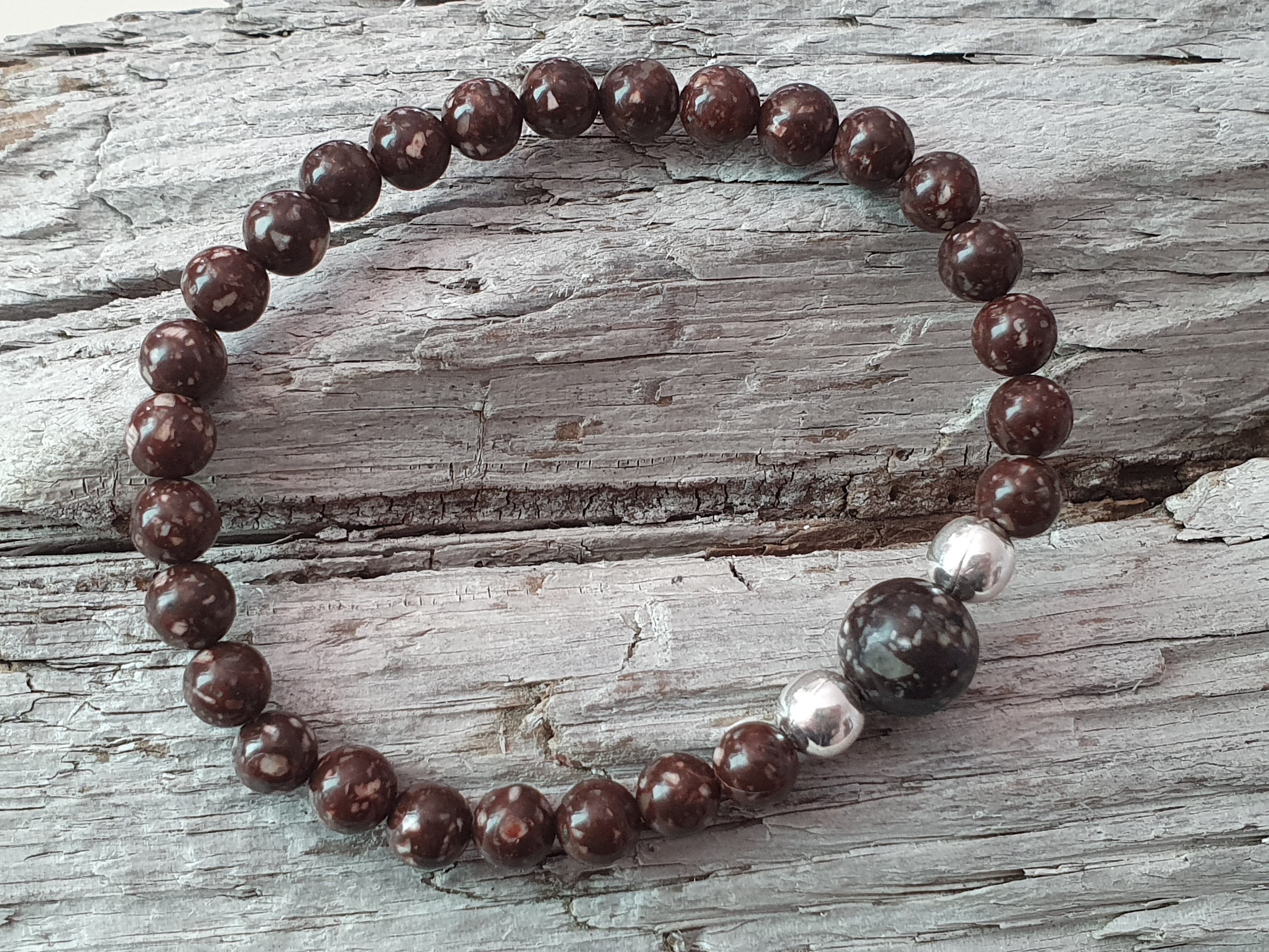 Porphyry bracelet 6mm with large ball, 925-silver - 2