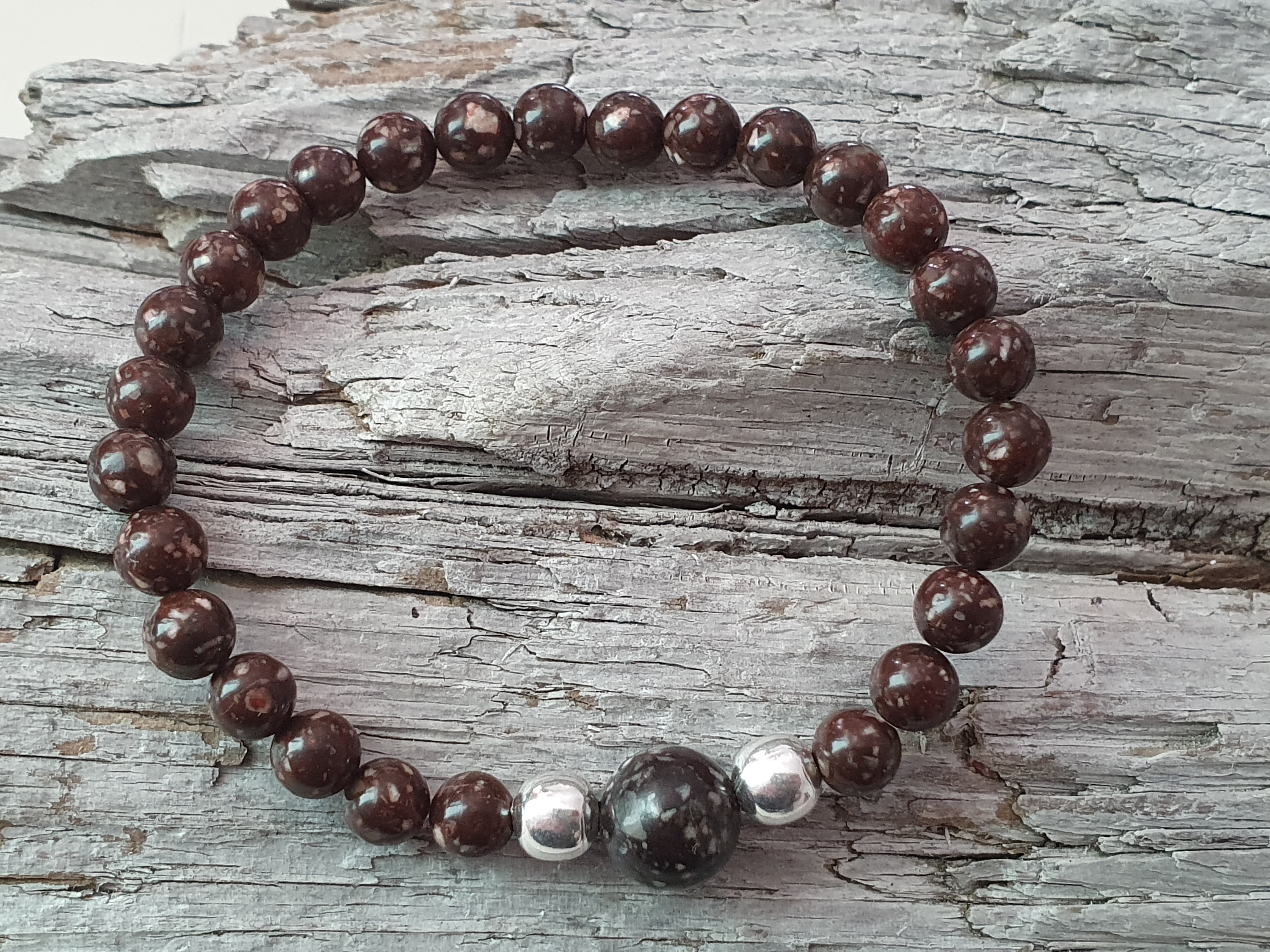 Porphyry bracelet 6mm with large ball, 925-silver