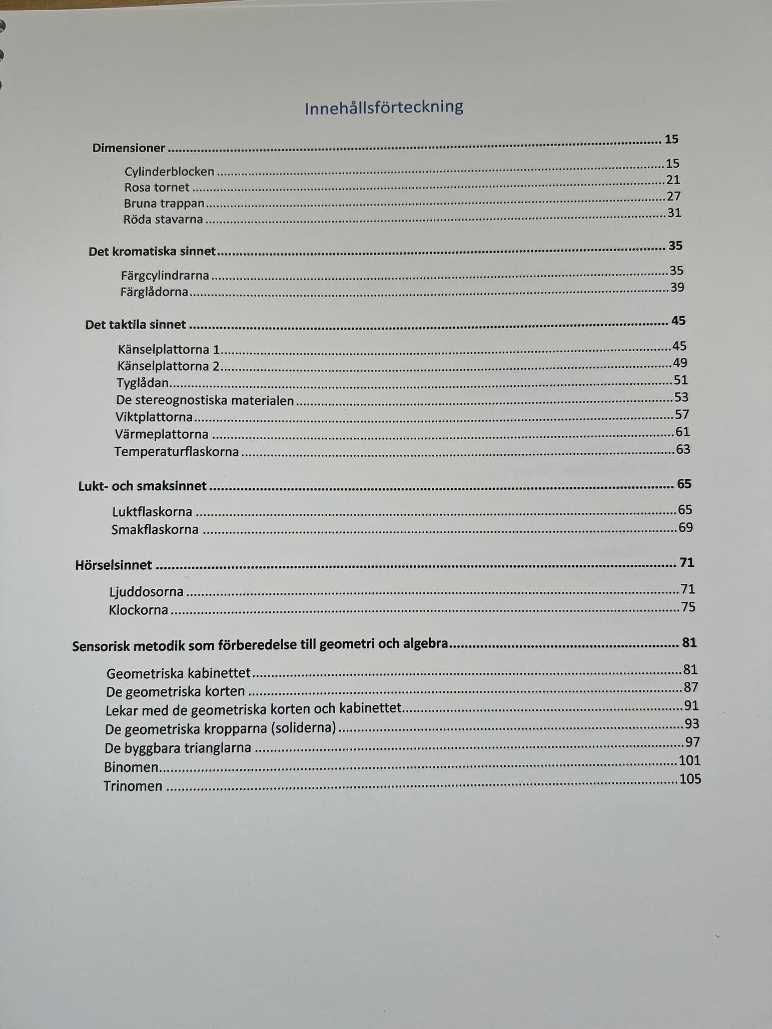 Manual  Sensoriska material  - 2