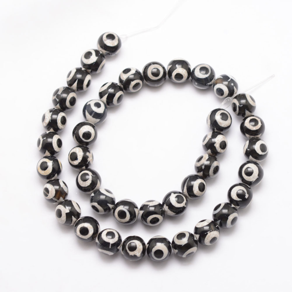 Dzi agat 3 ögon svartvit 10 mm – 18 st - 2