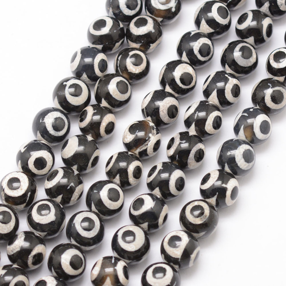 Dzi agat 3 ögon svartvit 10 mm – 18 st - 3