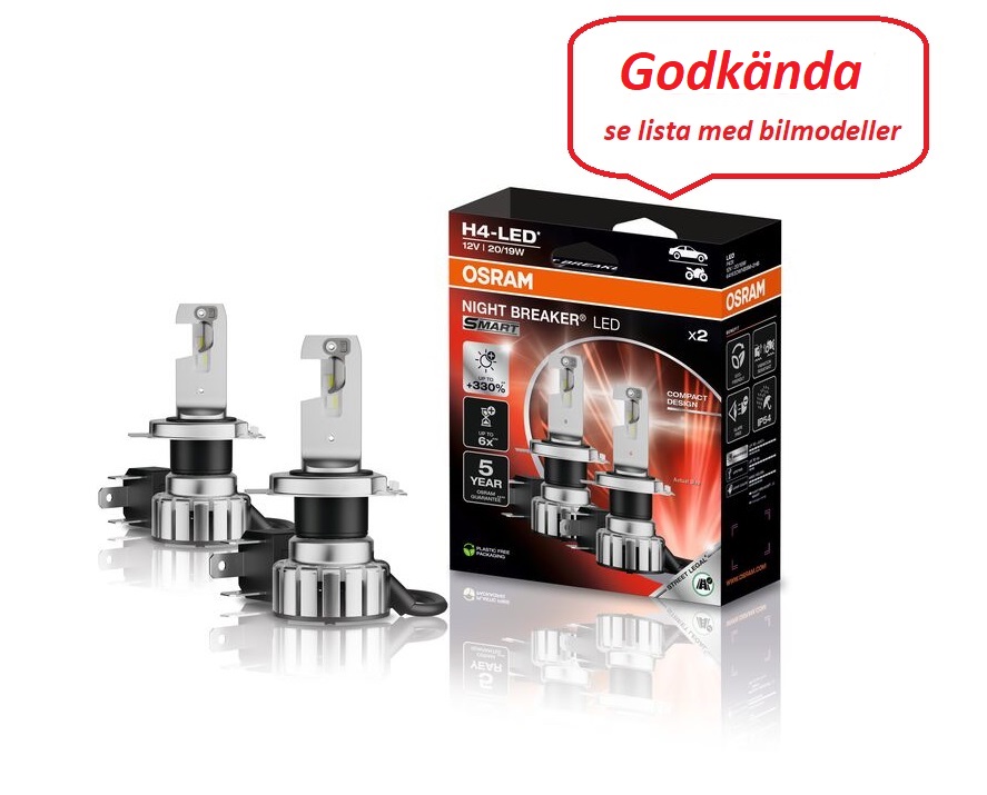 H4 OSRAM LEDriving Night Breaker SMART +330%  GODKÄND konverteringssats *)  27W -23W  /12V - 2