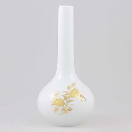 Björn Wiinblad (Romanze 1959) White Vase with Golden Flower Decor 21 cm