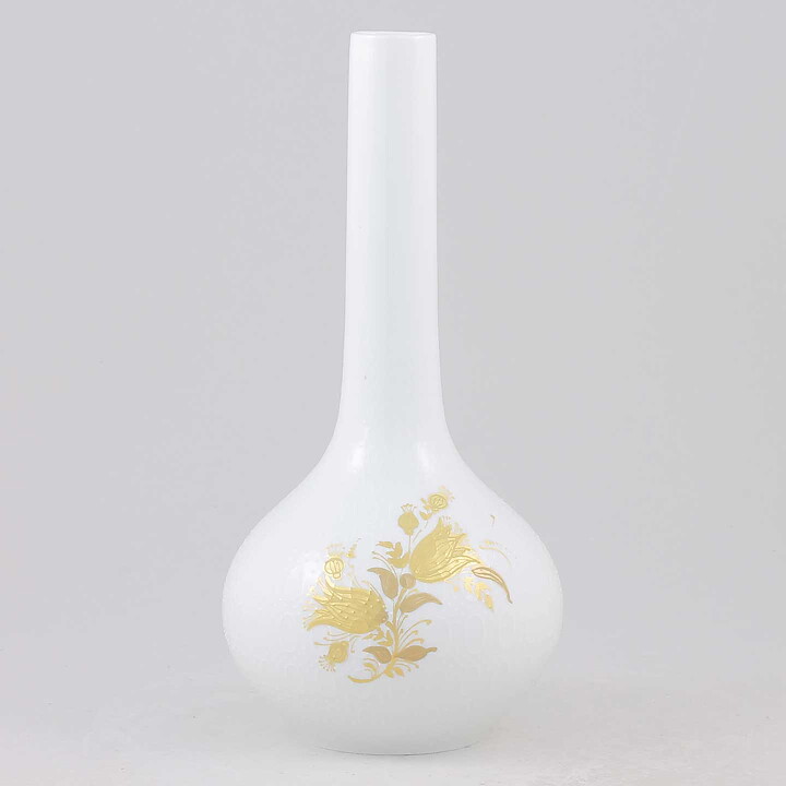 Björn Wiinblad (Romanze 1959) White Vase with Golden Flower Decor 21 cm