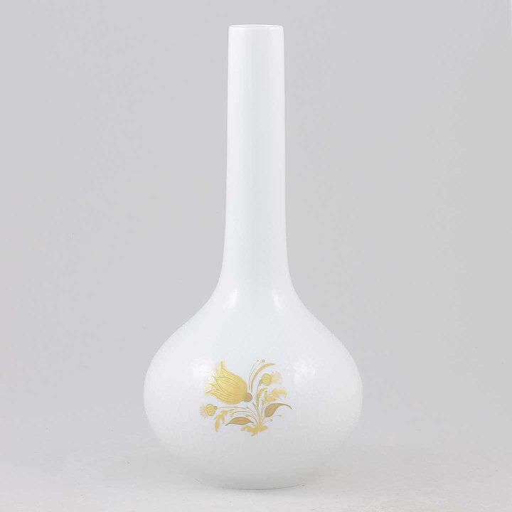 Björn Wiinblad (Romanze 1959) White Vase with Golden Flower Decor 21 cm