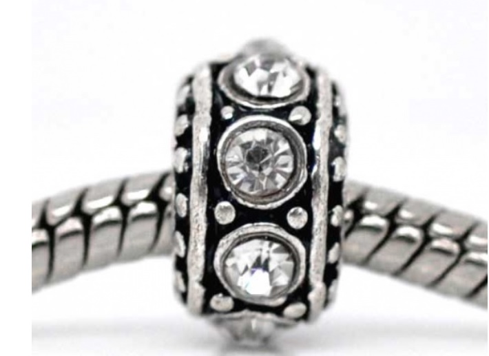 Bead / pendant- Disc Barrel w rhinestones , Clear