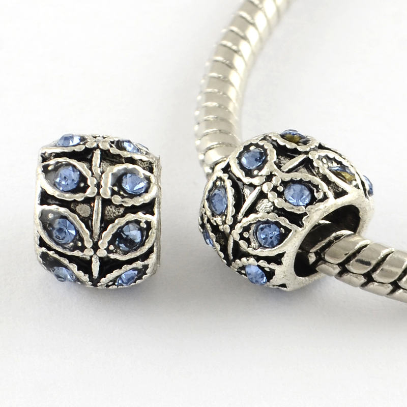 Bead / charm - leaf blue rhinestones